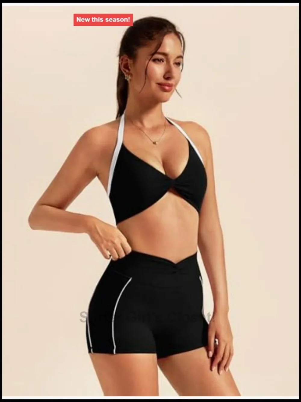 Knot Front Halter Top and High Waisted Butt-lifting Shorts Active Jogger Set - Picture 4 of 6